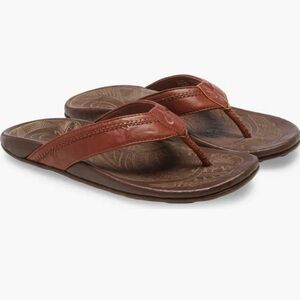 Olukai Hiapo Men's Brown Leather Thong Sandals